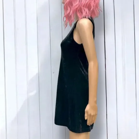 Vintage Betsey Johnson Large 1990s Black Stretch Crushed Velvet Dress Tunic Tank - Picture 6 of 13